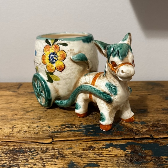 Other - Handcrafted Ceramic Donkey Planter with Floral Design